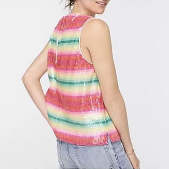 J.Crew Sleeveless top in watermelon-stripe sequins Red Green Multi Small NEW - Picture 2 of 12